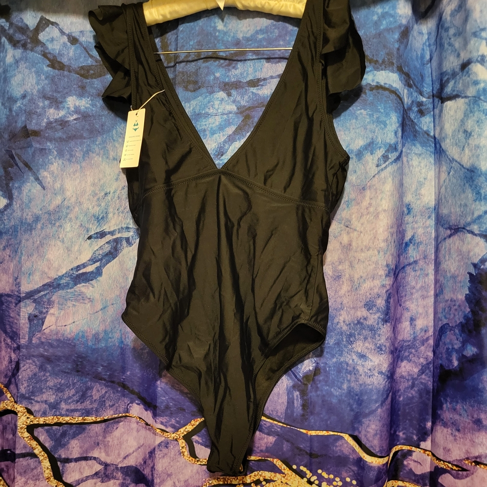 Tommy Bahama Black Ruffled One Piece Swimsuit